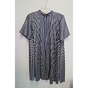 ASOS Dress Sz 8 Navy/White‎ Striped A-Line Mock Back Button Neck Flowy Knee